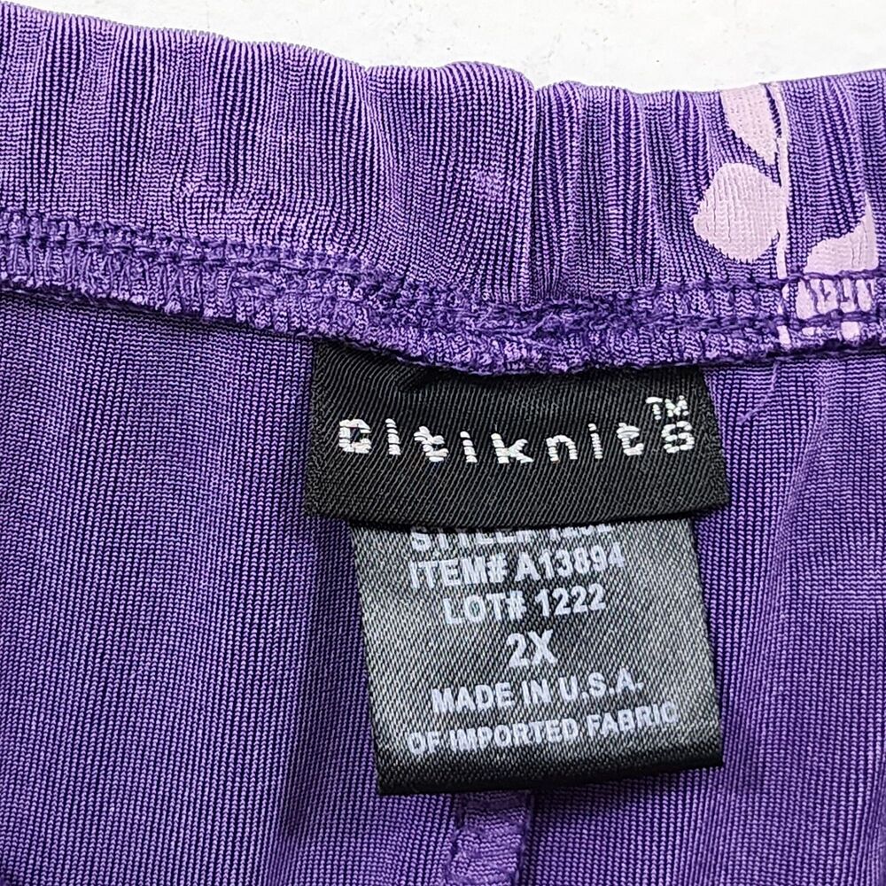 Citiknits Purple Floral Slinky Textured Midi Skirt Stretch Plus 2X Whimsygoth - Picture 5 of 10